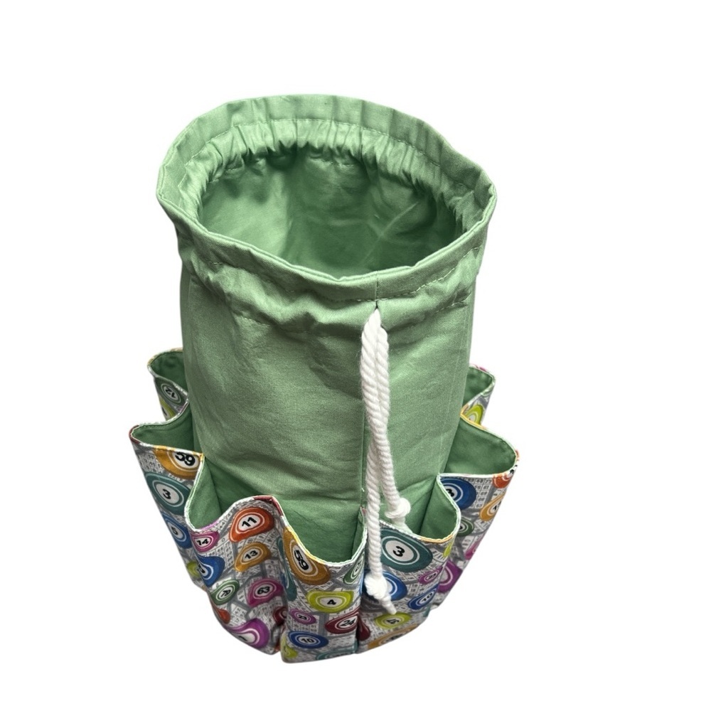Hand Crafted Bingo Bag Dauber Bag Bingo Lover Handbag Drawstring Tote 10 pockets - Picture 4 of 15